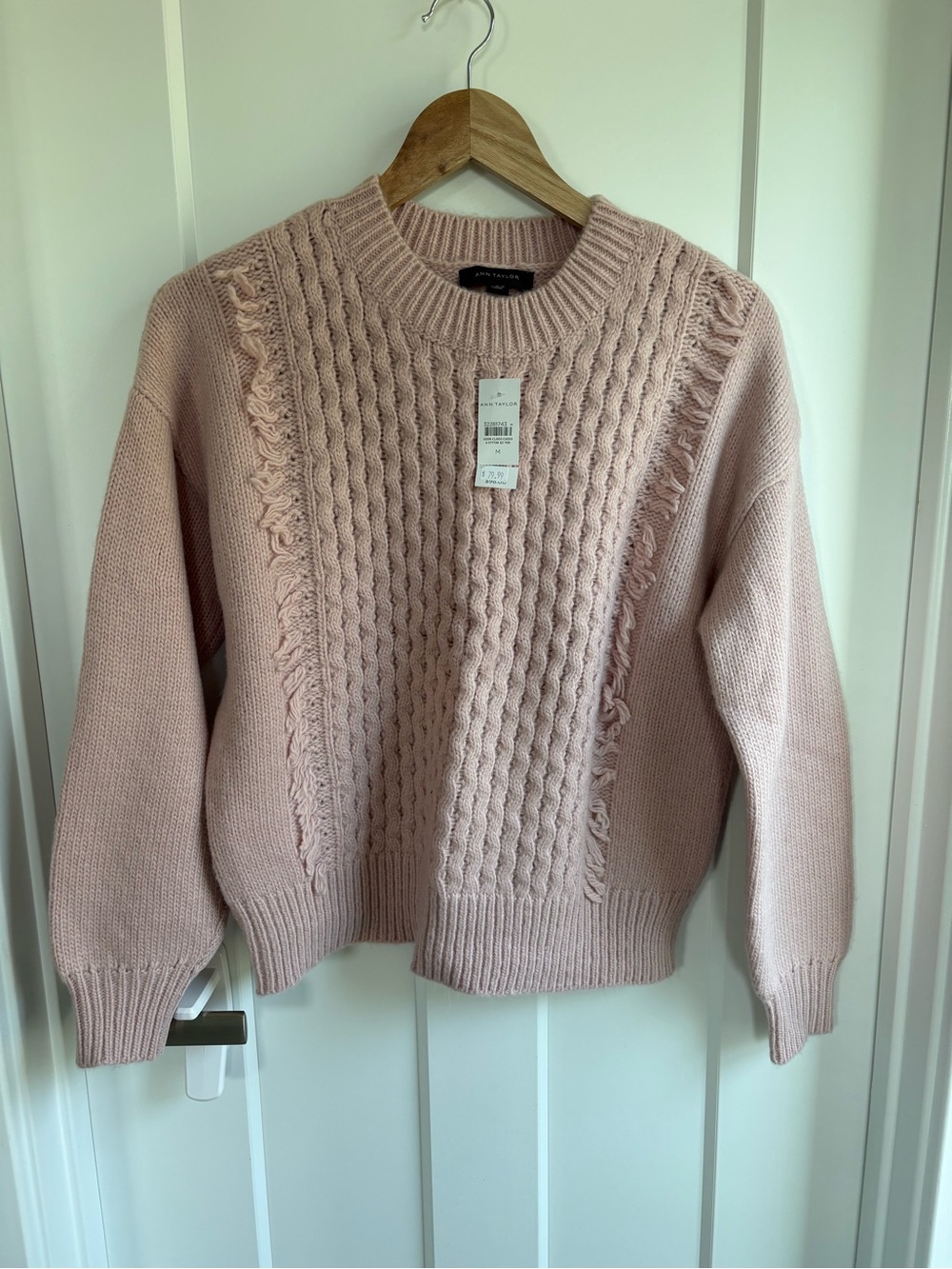 Ann Taylor Women's Cable Knit Fringe Sweater - Blush Pink Size Medium